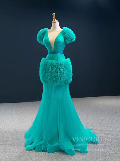 Haute Couture TurquoiseFromal Dresses Ruffle Prom Dress FD2435 viniodress-prom dresses 2025 -Viniodress-As Picture-Custom Size-