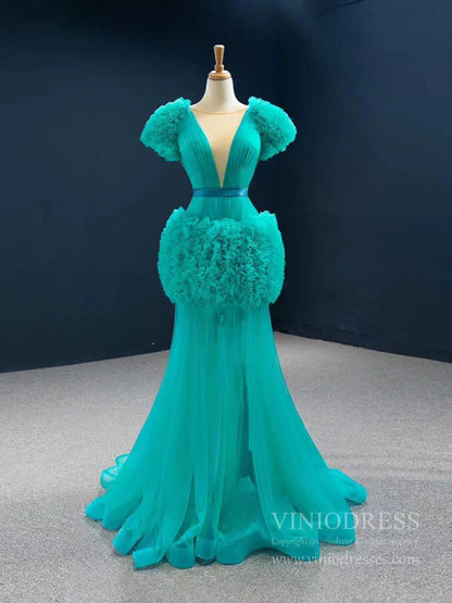 Haute Couture TurquoiseFromal Dresses Ruffle Prom Dress FD2435 viniodress-prom dresses 2025 -Viniodress-As Picture-Custom Size-