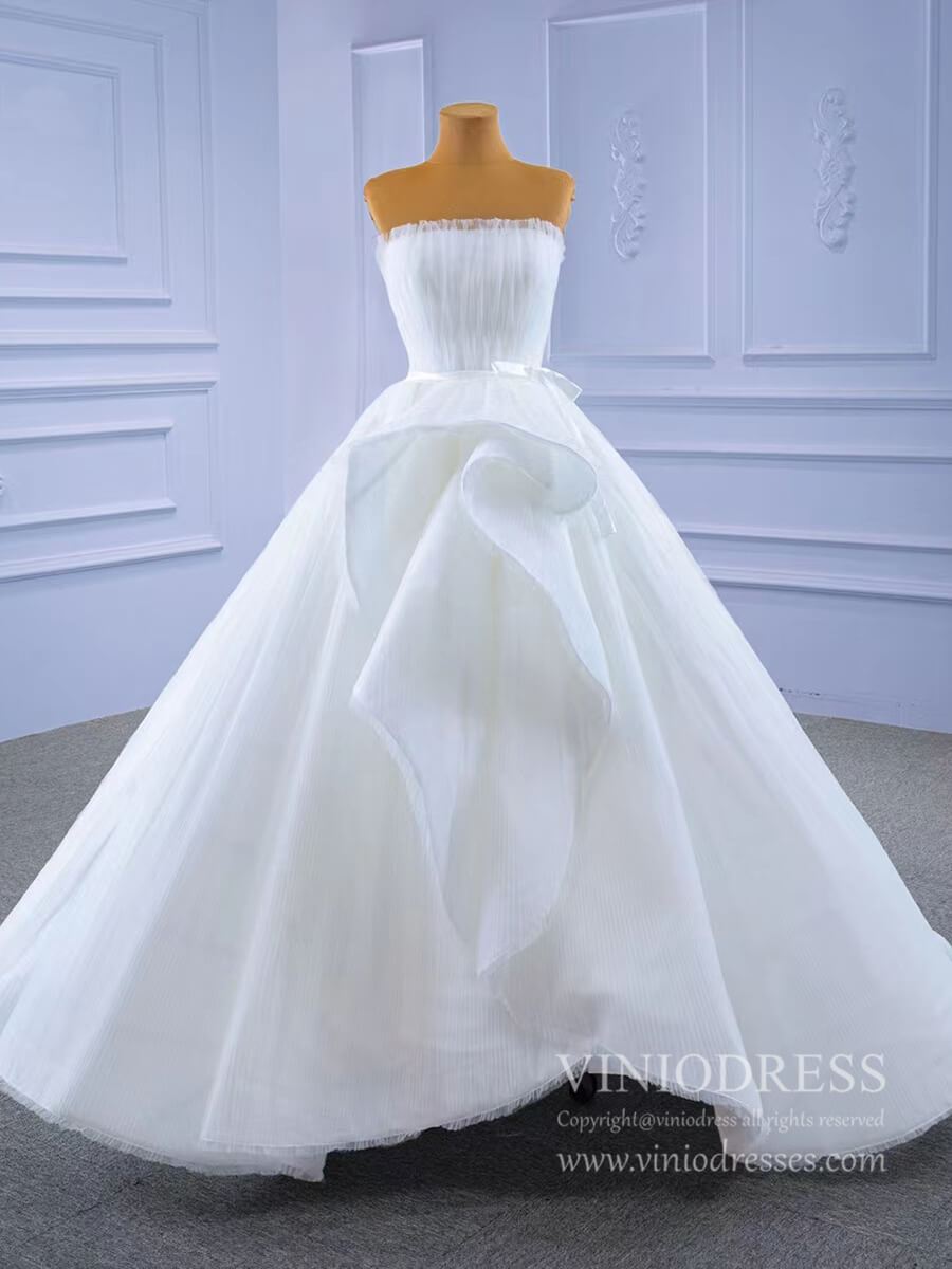 Haute Couture Wedding Gown Strapless Tulle Wedding Dresses 67302-wedding dresses 2025 -Viniodress-Ivory-Custom Size-