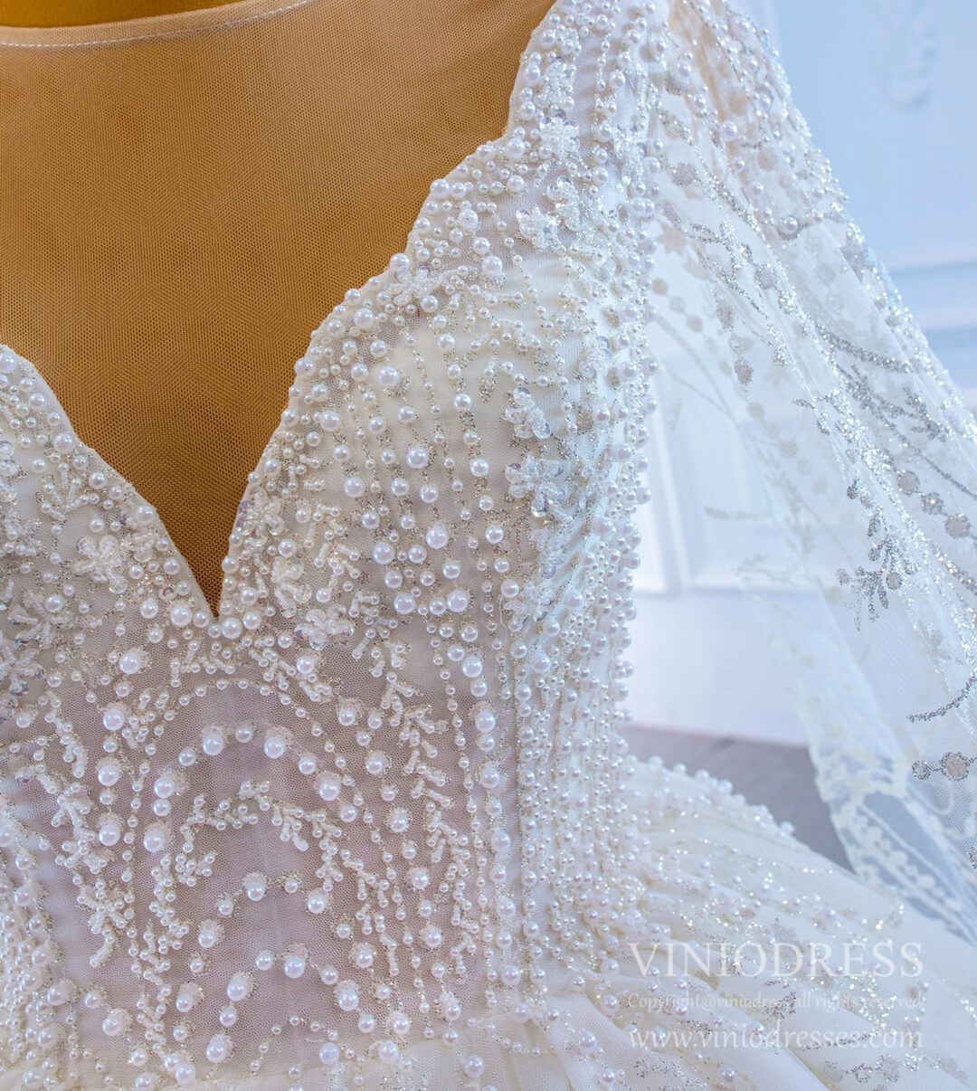 Haute Couture Wedding Gowns Watteau Train Wedding Dresses 67228-wedding dresses 2025 -Viniodress-Ivory-Custom Size-