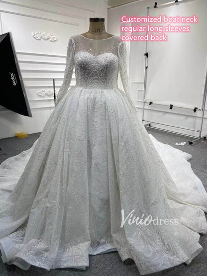 Haute Couture Wedding Gowns Watteau Train Wedding Dresses 67228-wedding dresses 2025 -Viniodress-Ivory-Custom Size-