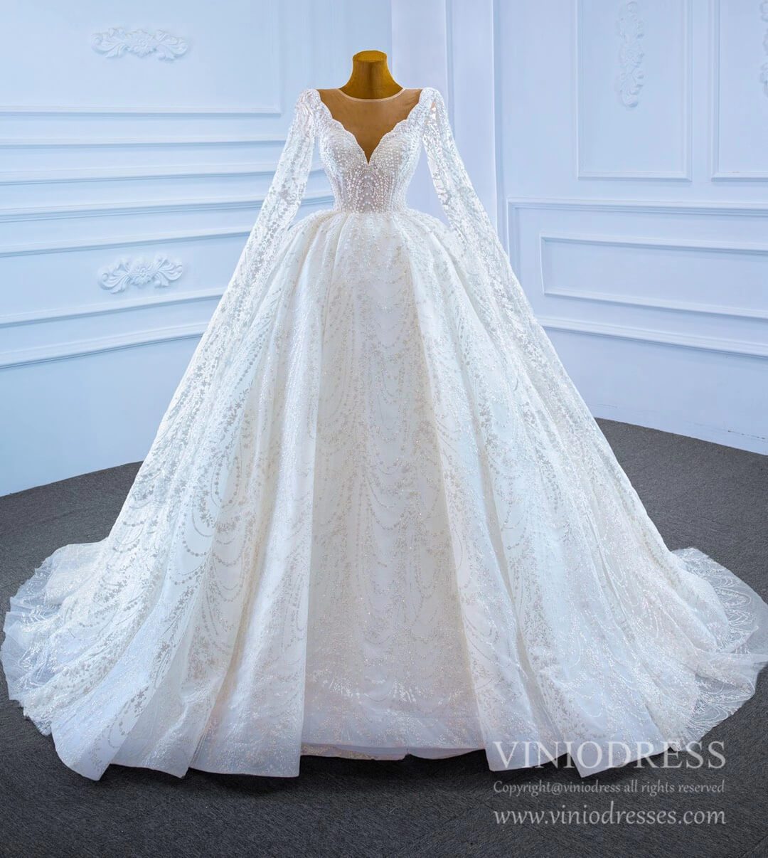 Haute Couture Wedding Gowns Watteau Train Wedding Dresses 67228-wedding dresses 2025 -Viniodress-Ivory-Custom Size-