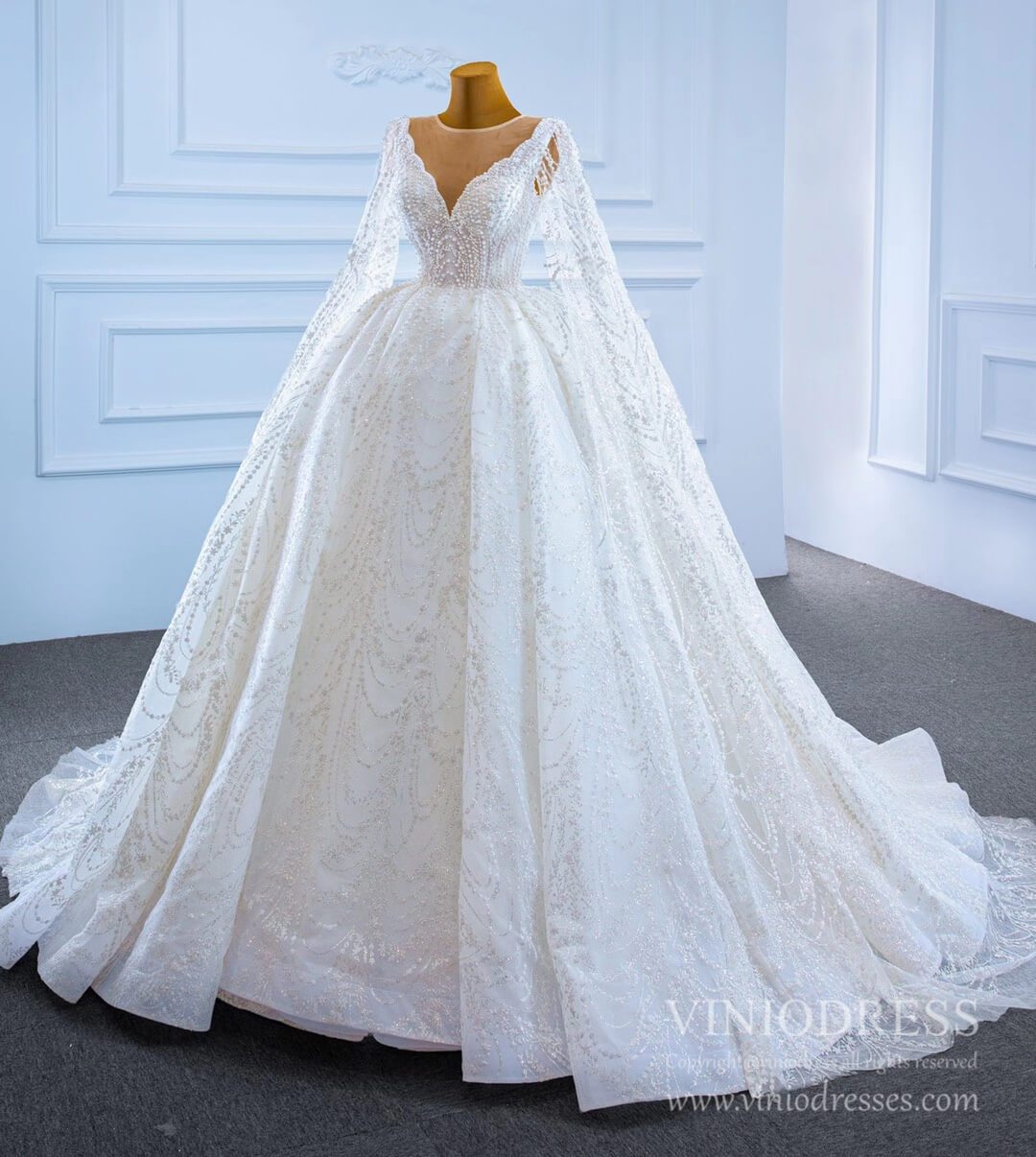 Haute Couture Wedding Gowns Watteau Train Wedding Dresses 67228-wedding dresses 2025 -Viniodress-Ivory-Custom Size-