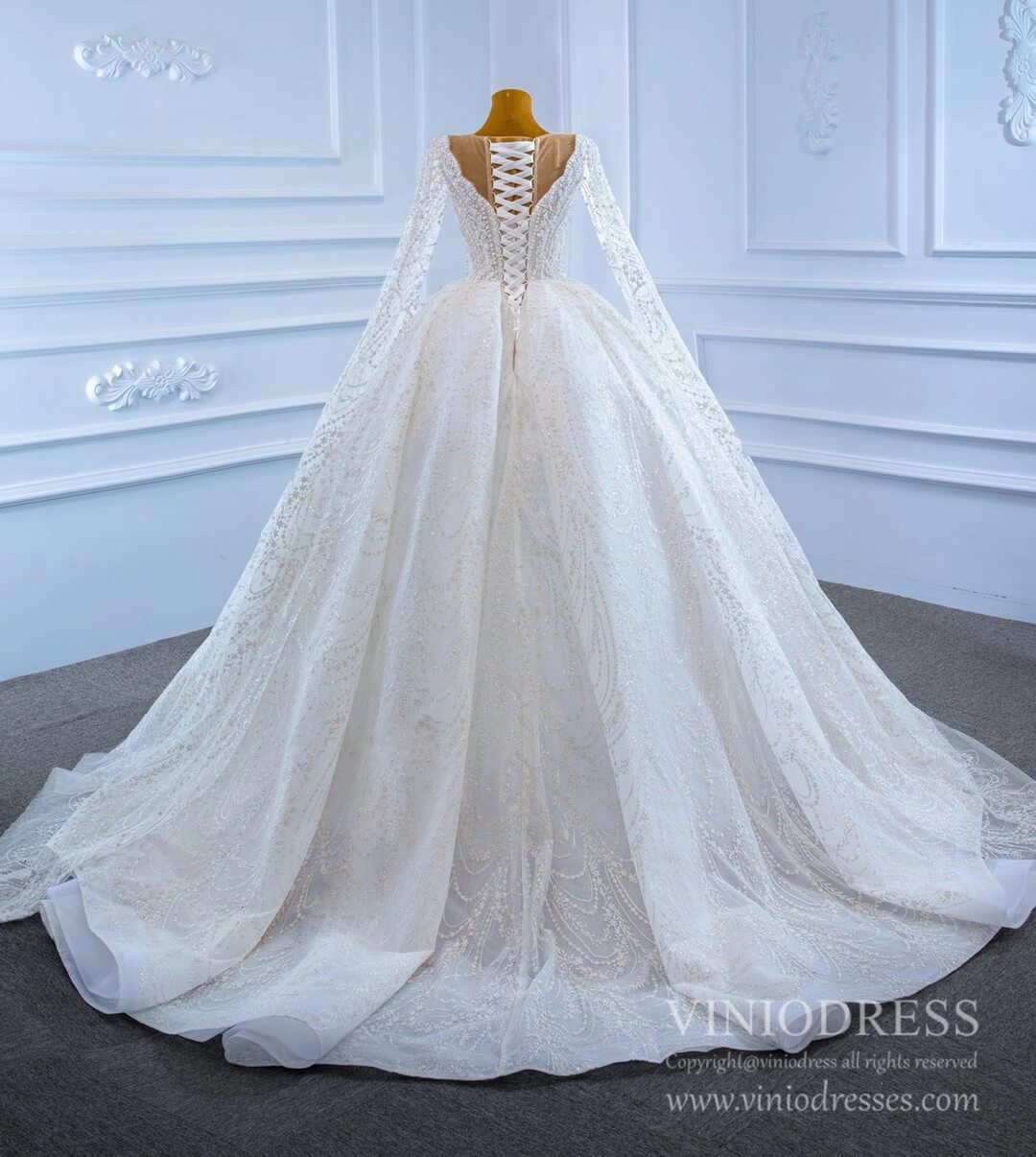 Haute Couture Wedding Gowns Watteau Train Wedding Dresses 67228-wedding dresses 2025 -Viniodress-Ivory-Custom Size-