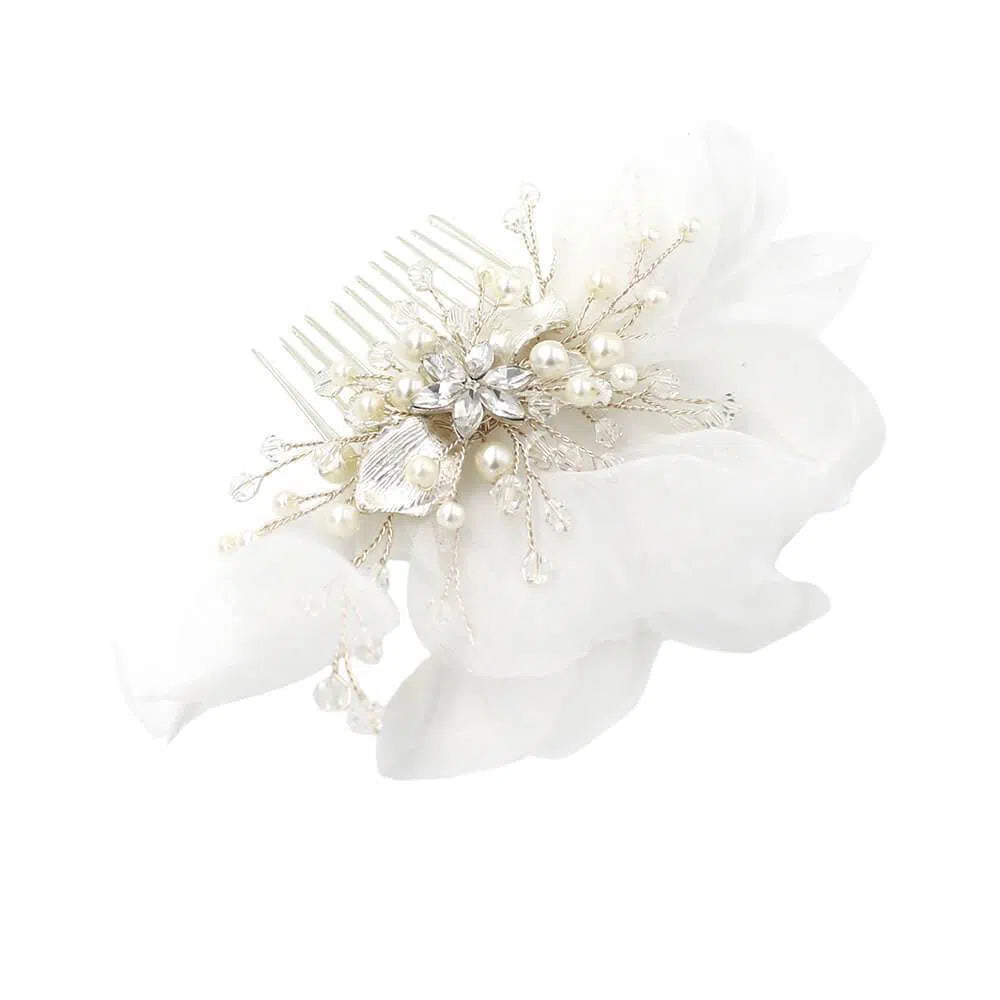 Headpiece Set Organza Flower Bridal Comb and Earrings AC1209-Headpieces 2025 -Viniodress-Comb-