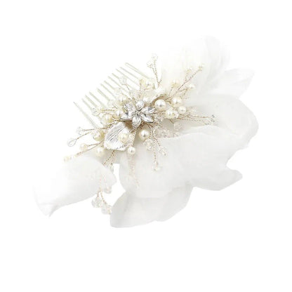 Headpiece Set Organza Flower Bridal Comb and Earrings AC1209-Headpieces 2025 -Viniodress-Comb-
