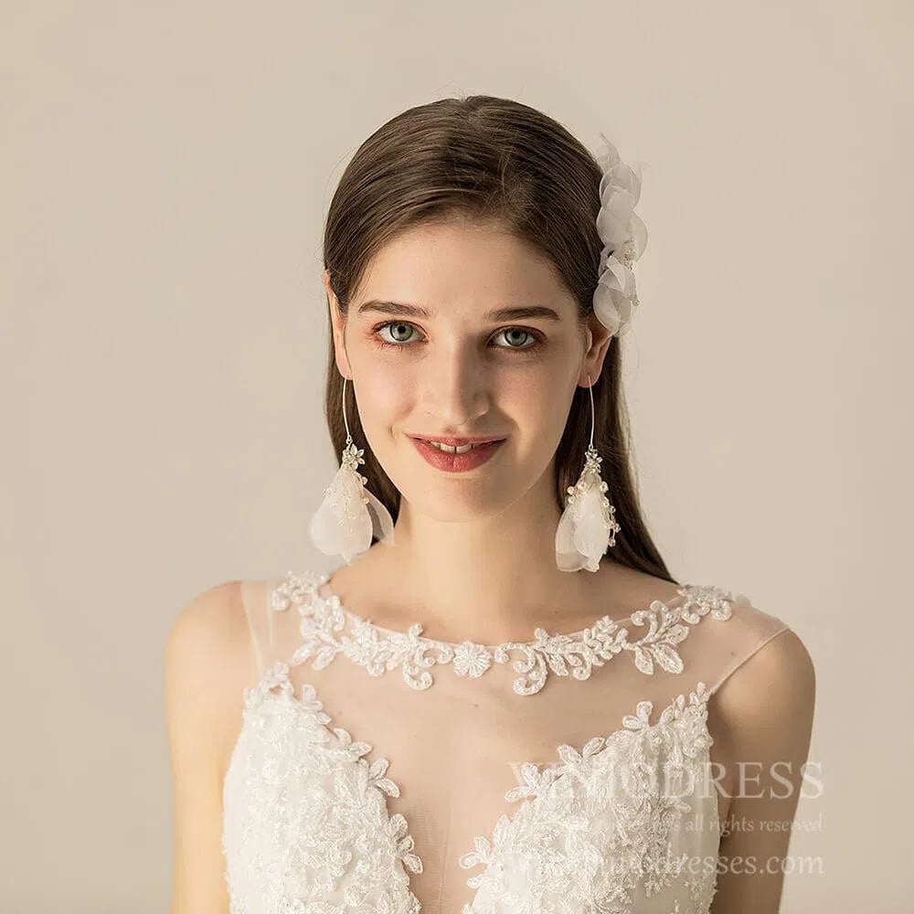 Headpiece Set Organza Flower Bridal Comb and Earrings AC1209-Headpieces-Viniodress-Viniodress