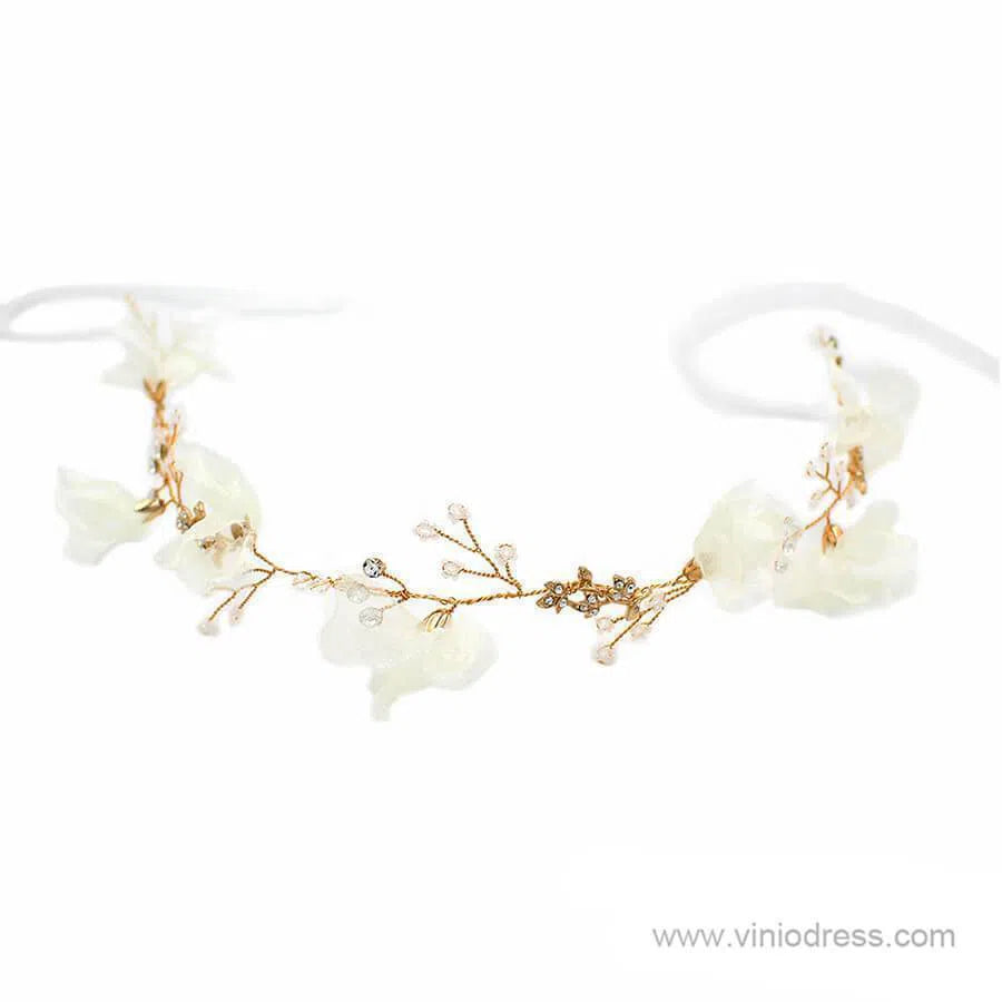 3D Flower Headband with Crystals, Ivory Flower Drop Earrings ACC1091-Headpieces-Viniodress-Viniodress