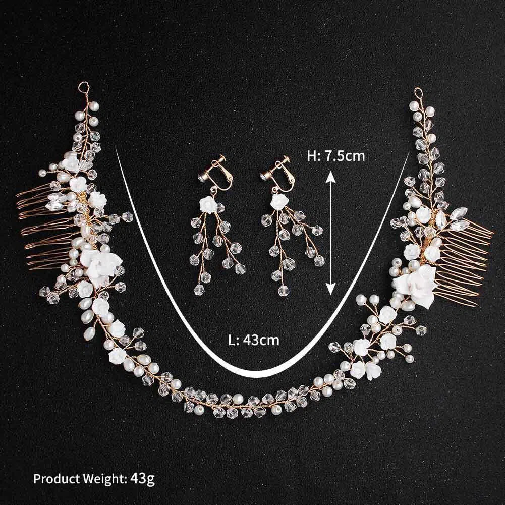 Crystal Pearl Spray Headband Earrings Set AC1077-Headpieces-Viniodress-Viniodress