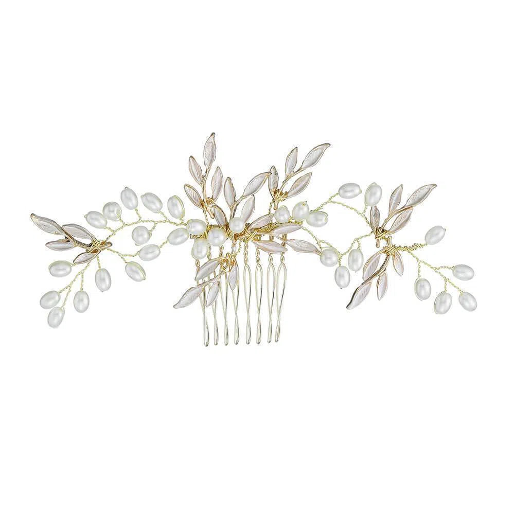 Gold Bridal Comb with Pearl AC1059-Headpieces-Viniodress-Gold-Viniodress