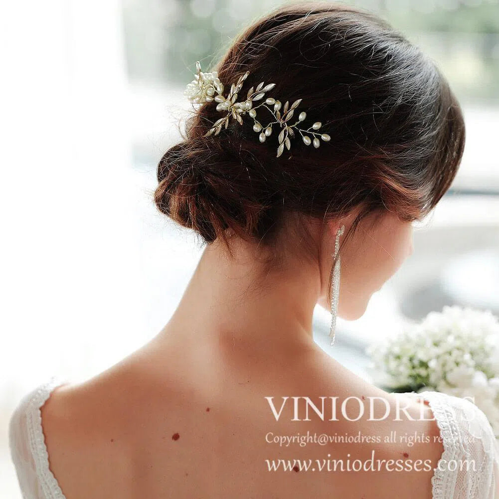 Gold Bridal Comb with Pearl AC1059-Headpieces-Viniodress-Gold-Viniodress