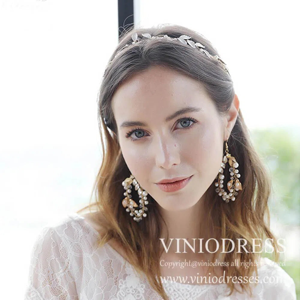 Laurel Leaf Bridal Headband And Eearrings Set AC1049-Headpieces-Viniodress-Viniodress