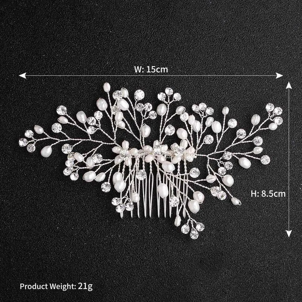 Pearl and Crystal Spray Bridal Comb AC1080-Headpieces-Viniodress-Silver-Viniodress