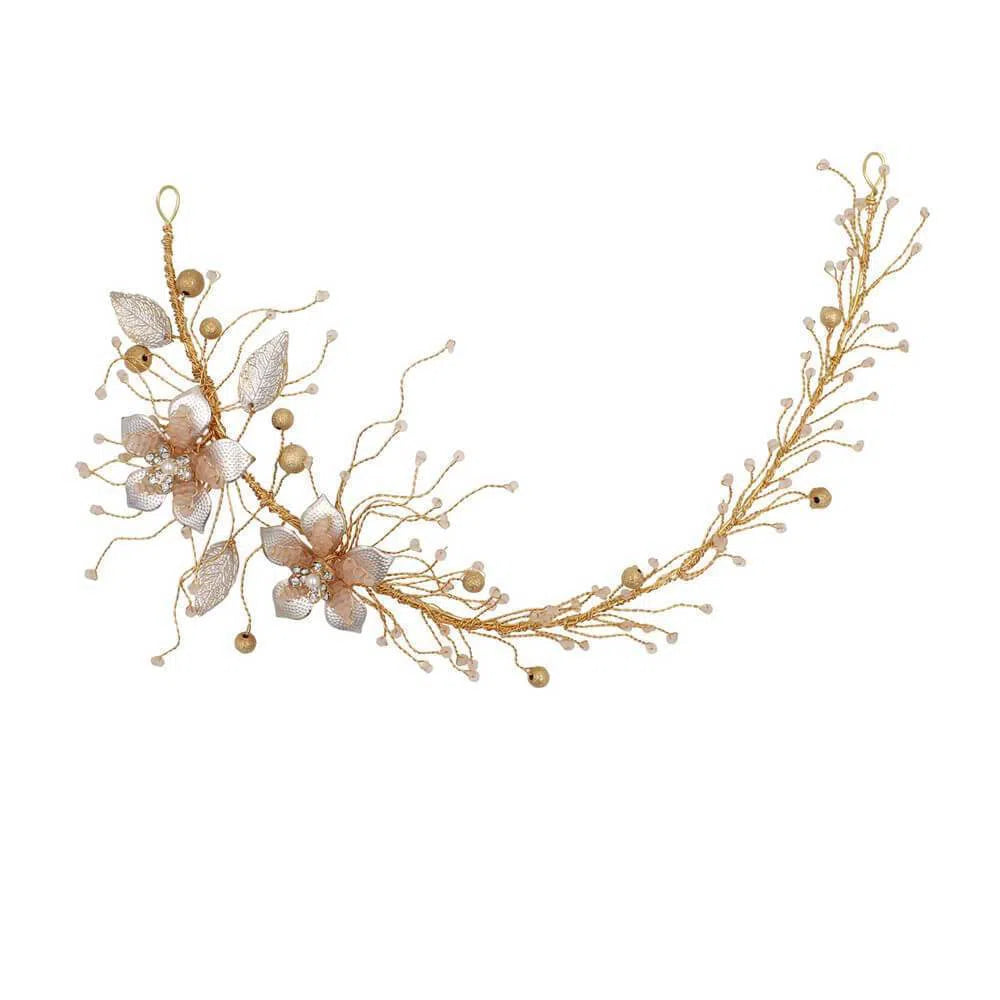 Rose Gold Blossom Hair Vine AC1105-Headpieces-Viniodress-Headband-Viniodress