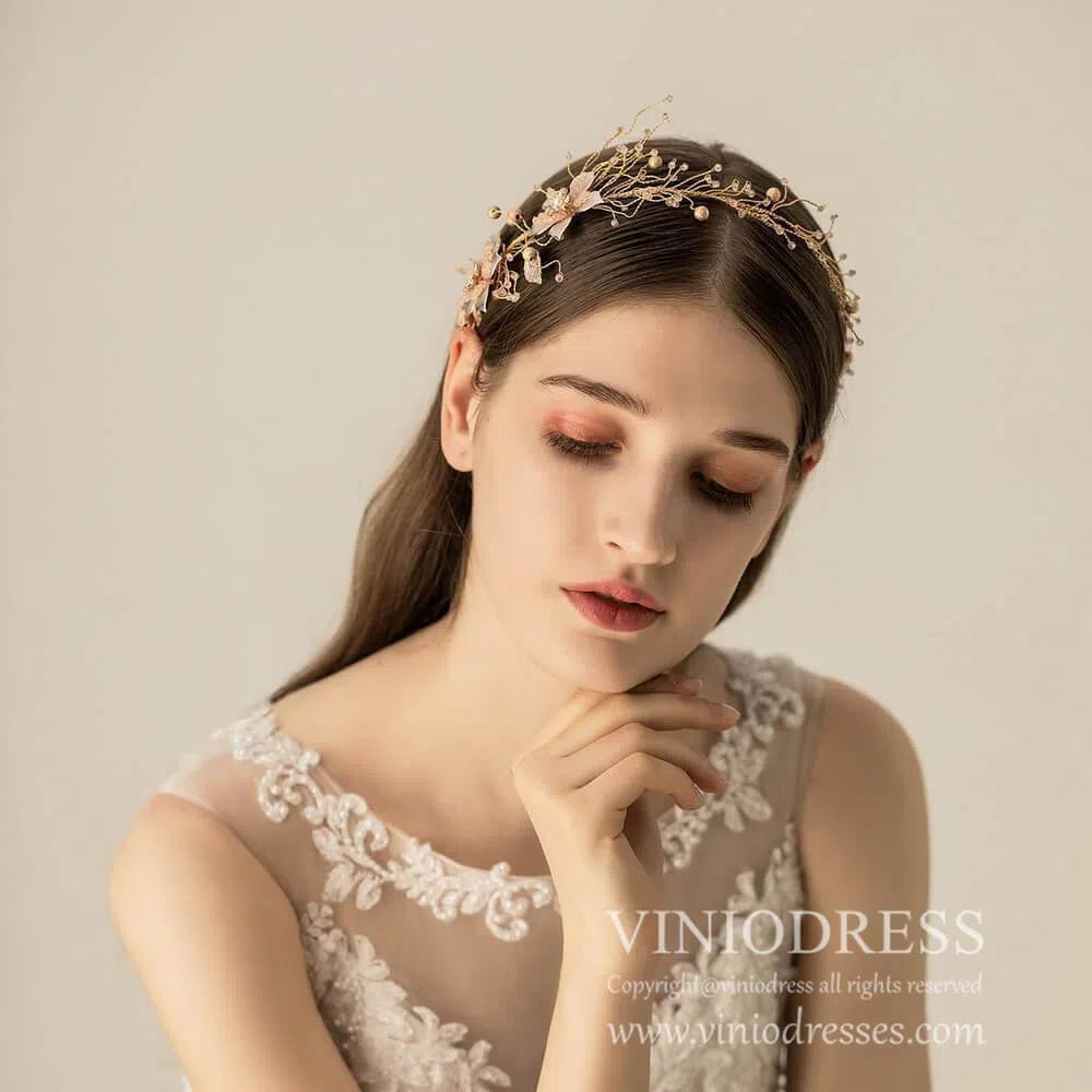 Rose Gold Blossom Hair Vine AC1105-Headpieces-Viniodress-Headband-Viniodress