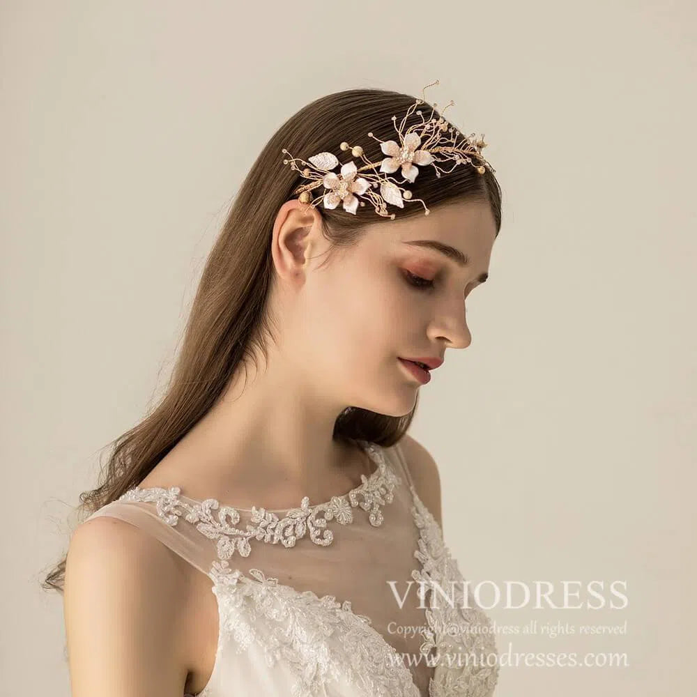 Rose Gold Blossom Hair Vine AC1105-Headpieces-Viniodress-Headband-Viniodress