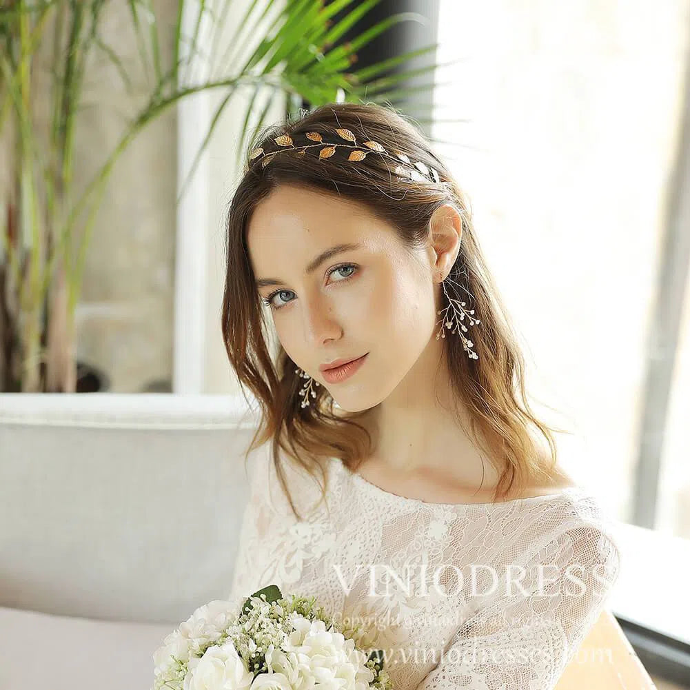 Simple Gold Laurel Leaf Headbands AC1083-Headpieces-Viniodress-Viniodress