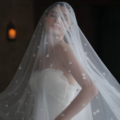 Heart Printed Tulle Bridal Veil Viniodress V857-Bridal Veil 2025 -Viniodress-Ivory-300cm-