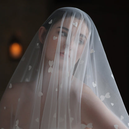 Heart Printed Tulle Bridal Veil Viniodress V857-Bridal Veil 2025 -Viniodress-Ivory-300cm-