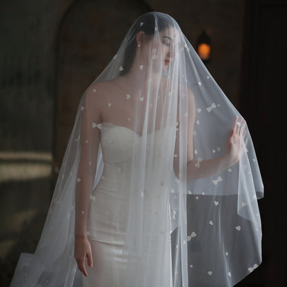 Heart Printed Tulle Bridal Veil Viniodress V857-Bridal Veil 2025 -Viniodress-Ivory-300cm-