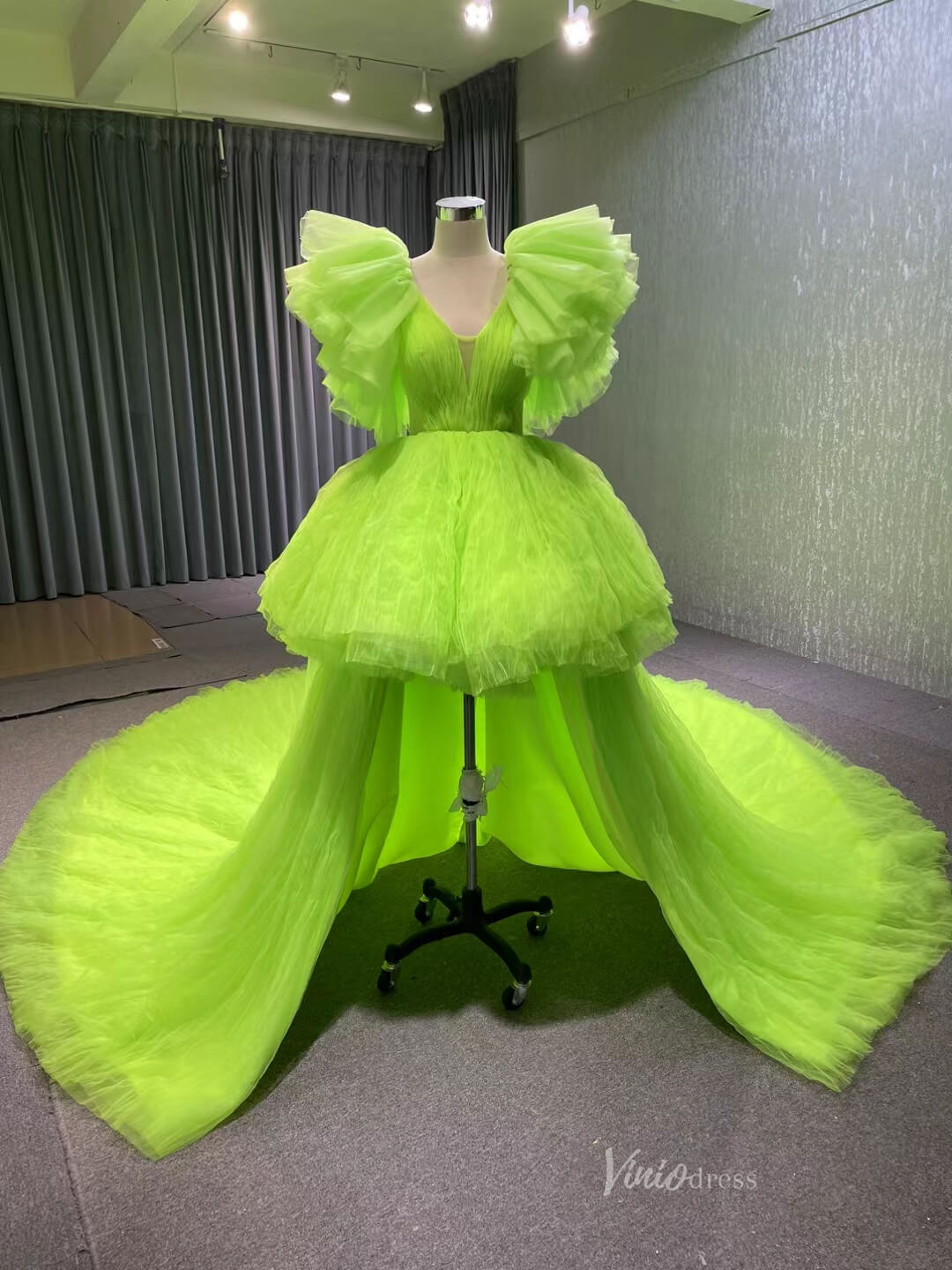 High Low Tiered Pink Pageant Dresses Ruffled Prom Gown 222131-wedding dresses 2025 -Viniodress-Light Green-Custom Size-