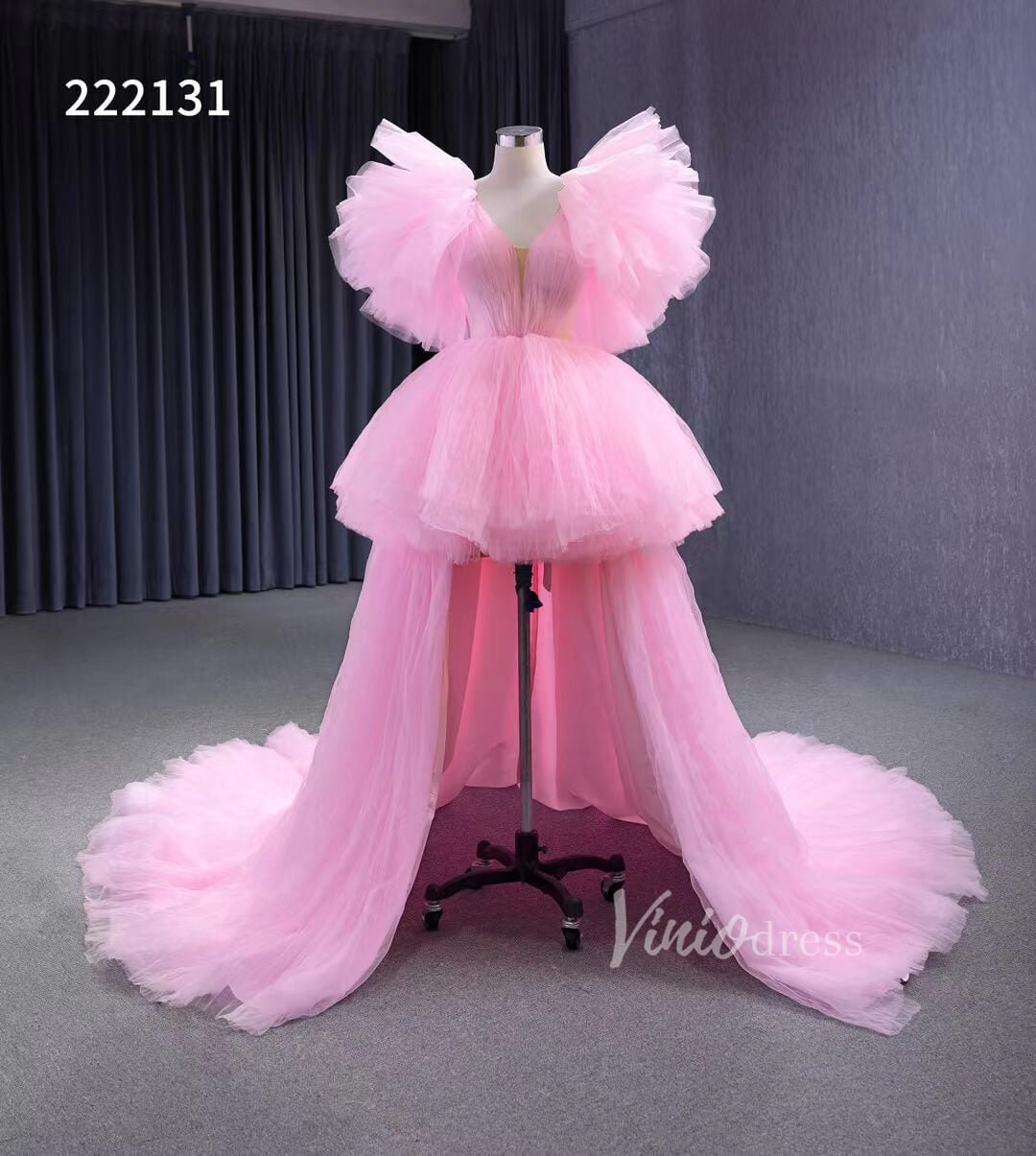 High Low Tiered Pink Pageant Dresses Ruffled Prom Gown 222131-wedding dresses 2025 -Viniodress-Pink-Custom Size-