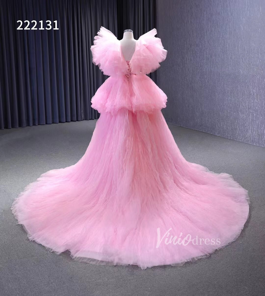 High Low Tiered Pink Pageant Dresses Ruffled Prom Gown 222131-wedding dresses 2025 -Viniodress-Pink-Custom Size-