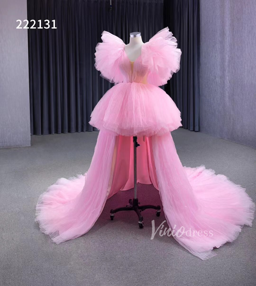 High Low Tiered Pink Pageant Dresses Ruffled Prom Gown 222131-wedding dresses 2025 -Viniodress-Pink-Custom Size-