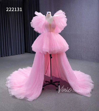 High Low Tiered Pink Pageant Dresses Ruffled Prom Gown 222131-wedding dresses 2025 -Viniodress-Pink-Custom Size-