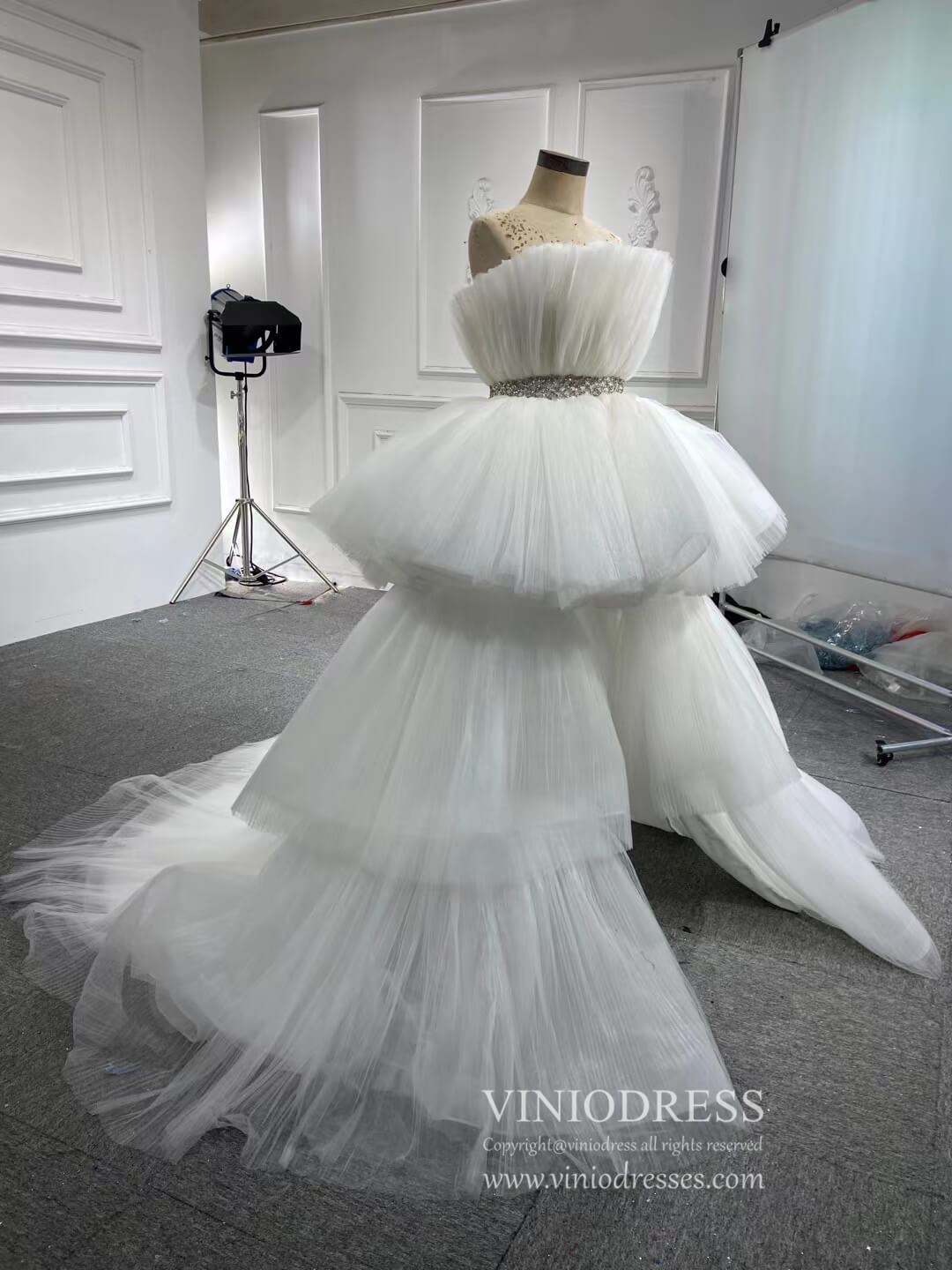 High Low Tulle Prom Dress Burgundy Ruffle Pageant Gown 222141-prom dresses 2025 -Viniodress-Burgundy-Custom Size-