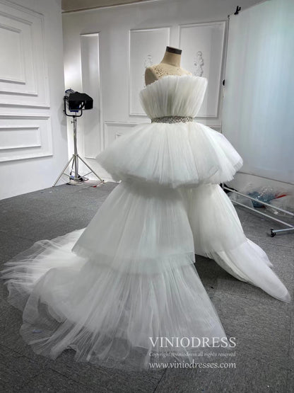 High Low Tulle Prom Dress Burgundy Ruffle Pageant Gown 222141-prom dresses 2025 -Viniodress-Burgundy-Custom Size-