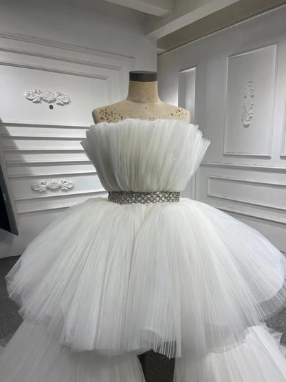 High Low Tulle Prom Dress Burgundy Ruffle Pageant Gown 222141-prom dresses 2025 -Viniodress-Burgundy-Custom Size-