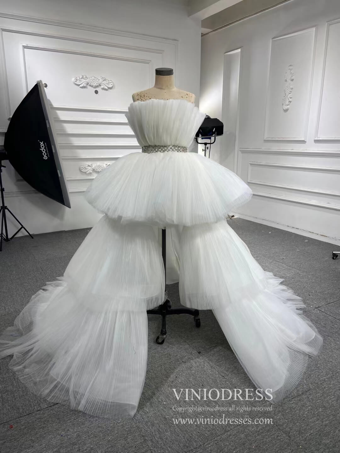 High Low Tulle Prom Dress Burgundy Ruffle Pageant Gown 222141-prom dresses 2025 -Viniodress-Ivory-Custom Size-