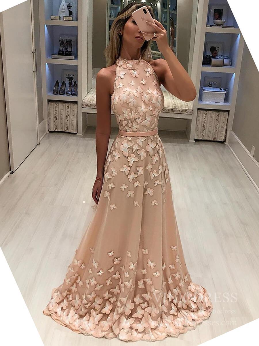 High Neck 3D Butterfly Junior Prom Dresses Backless Formal Dress FD1687-prom dresses-Viniodress-Blush Pink-US 2-Viniodress