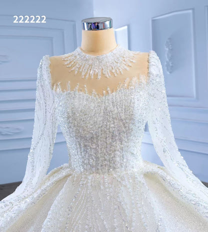 High Neck Ball Gown Wedding Dresses with Long Sleeve 222222-wedding dresses 2025 -Viniodress-Ivory-Custom Size-