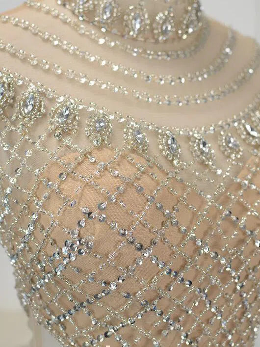 High Neck Beaded Champagne Prom Dresses FD1439-Evening Dresses 2025 -Viniodress-Gold-Custom Size-