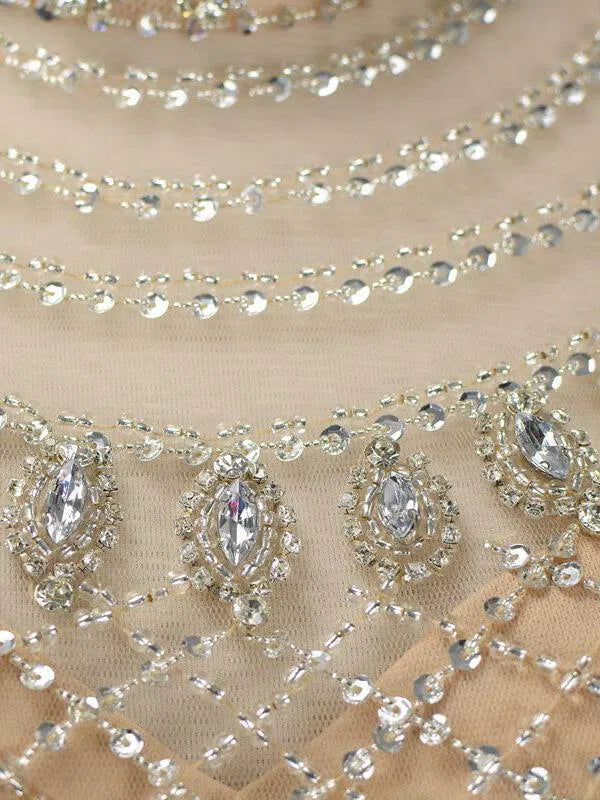 High Neck Beaded Champagne Prom Dresses FD1439-Evening Dresses 2025 -Viniodress-Gold-Custom Size-