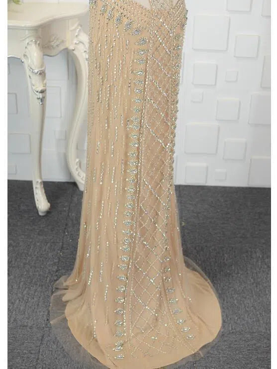 Prom Dress 2025 High Neck Beaded Champagne Prom Dresses FD1439-unique prom dresses-Gold-Custom Size-Viniodress