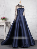 High Neck Beaded Long Prom Dresses with Sleeves FD1404-prom dresses-Viniodress-Viniodress