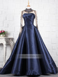 High Neck Beaded Long Prom Dresses with Sleeves FD1404
