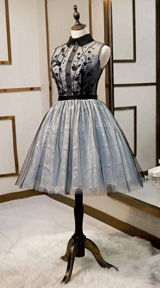 High Neck Black Light Blue Lace Homecoming Dresses Beaded SD1371-Homecoming Dresses 2025 -VINIODRESS-US2-Black-