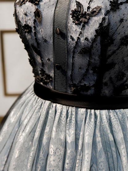 High Neck Black Light Blue Lace Homecoming Dresses Beaded SD1371-Homecoming Dresses 2025 -VINIODRESS-US2-Black-