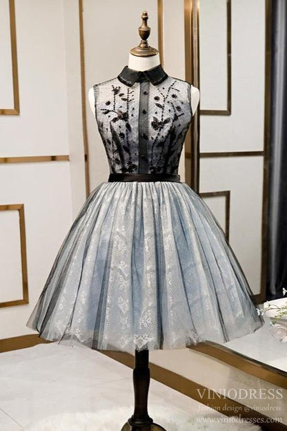 High Neck Black Light Blue Lace Homecoming Dresses Beaded SD1371 Viniodress High Neck Black Light Blue Lace Homecoming Dresses Beaded SD1371 Viniodress