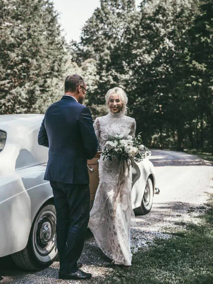 High Neck Bohemian Wedding Dresses with Sleeves, Open Back VW1104-wedding dresses 2025 -Viniodress-Nude-Custom Size-