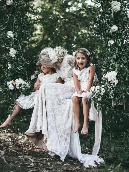 High Neck Bohemian Wedding Dresses with Sleeves, Open Back VW1104-wedding dresses 2025 -Viniodress-Nude-Custom Size-