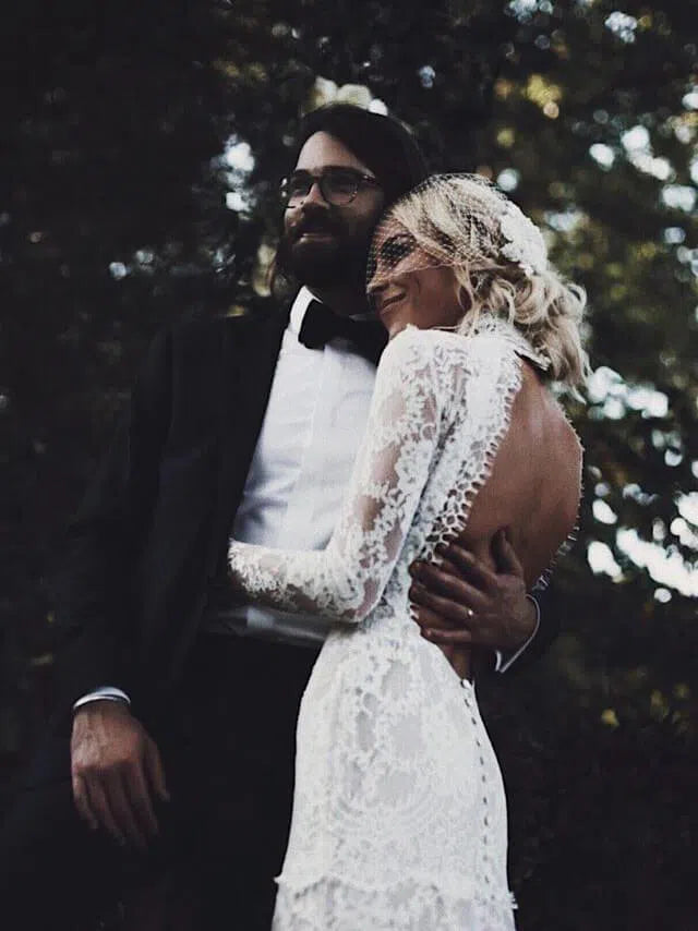 High Neck Bohemian Wedding Dresses with Sleeves, Open Back VW1104 Viniodress High Neck Bohemian Wedding Dresses with Sleeves, Open Back VW1104 Viniodress