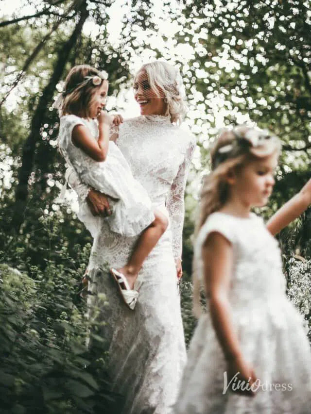 High Neck Boho Wedding Dresses Lace Bohemian Wedding Dress VW1104-wedding dresses-Viniodress-Viniodress