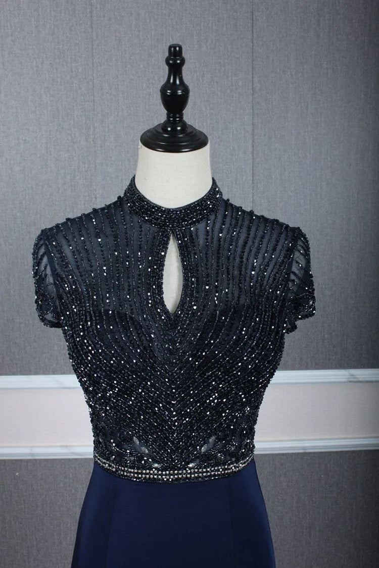 High Neck Dark Red Beaded Prom Dresses Mermaid Evening Dress FD2506-Evening Dresses 2025 -Viniodress-Dark Red-US 2-