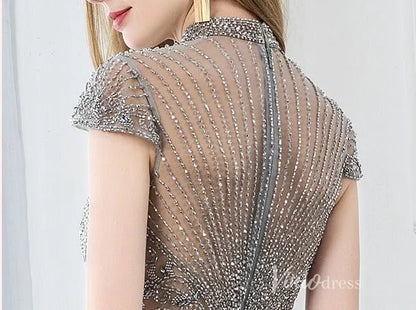 High Neck Dark Red Beaded Prom Dresses Mermaid Evening Dress FD2506-Evening Dresses 2025 -Viniodress-Dark Red-US 2-