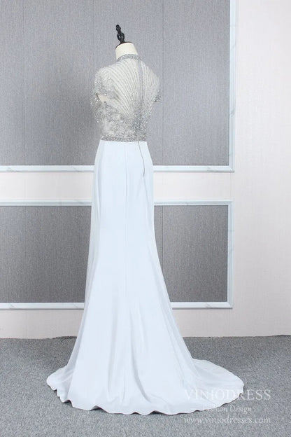 High Neck Dark Red Beaded Prom Dresses Mermaid Evening Dress FD2506-Evening Dresses 2025 -Viniodress-Dark Red-US 2-